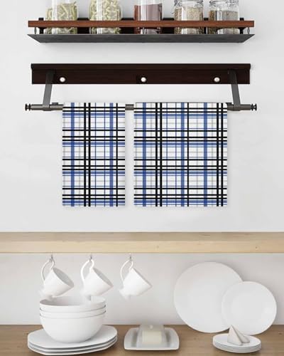 Habitucy Blue Black Plaid Hand Towels Set Retro Farmhouse Kitchen