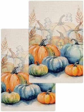 Blue Orange Pumpkins Hand Towels Set