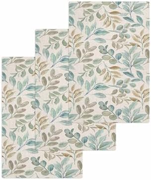 Habitual Autumnal Hand Towels Microfiber Waffle Weave 157x236 in Autumn Green Blue Leaves