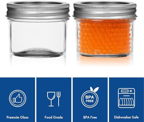 Haneye Small Mason Jars 8-Pack 4oz Glass with Regular Lids