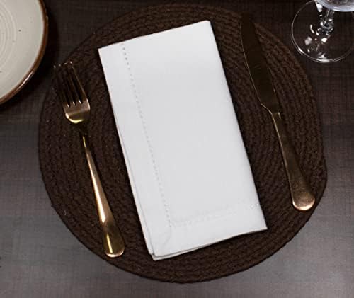 PurpleEssences 12 Pack Hemstitch Cloth Napkins 18x18 White 100 Cotton