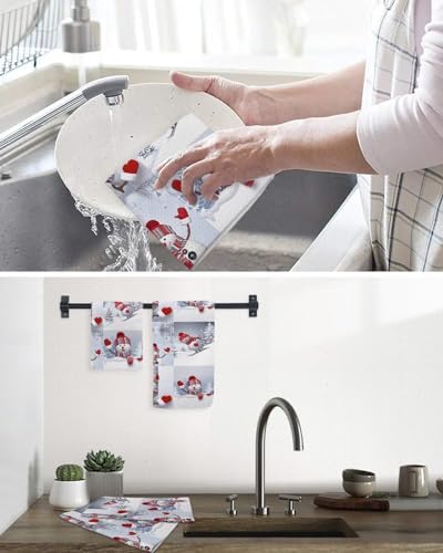Habtucy Red Snowman Waffle Weave Dish Towels Set 3-Piece Microfiber Quick Drying
