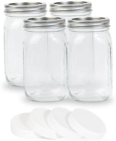 Yodecy 4 Pack 32 oz Clear Mason Jars with Airtight Lids
