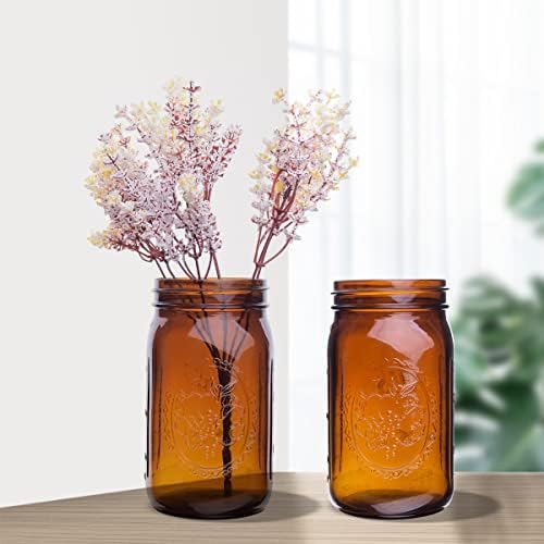 Eleganttime Amber Glass Mason Jars 32 oz Wide Mouth 6-Pack