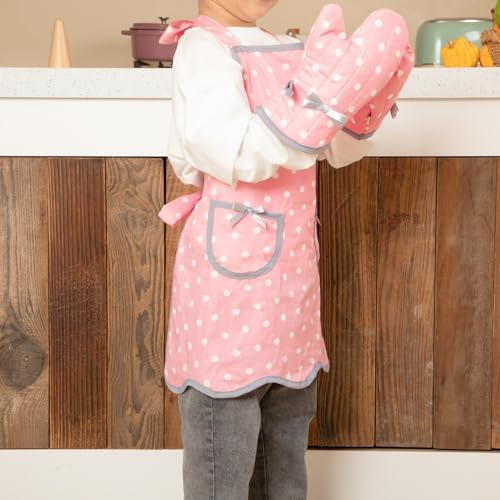 NEOVIVA Kids Apron and Oven Mitts Set for Play Kitchen