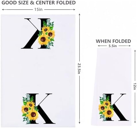 Monogrammed Sunflower Hand Towels Personalized Initial Kitchen Gifts for Women
