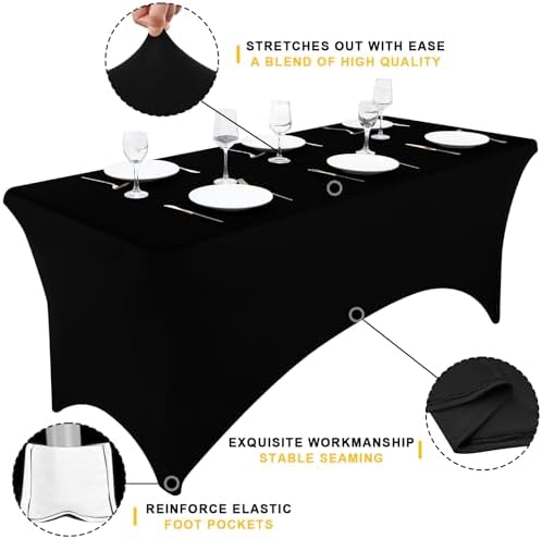 Smiry 2-Pack Elastic Tablecloth for Rectangular Tables Black 6FT