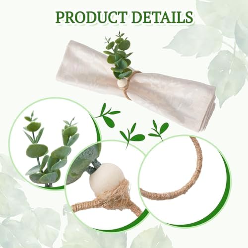 Bohemian Eucalyptus Napkin Rings 6-Piece Set for Weddings and Parties