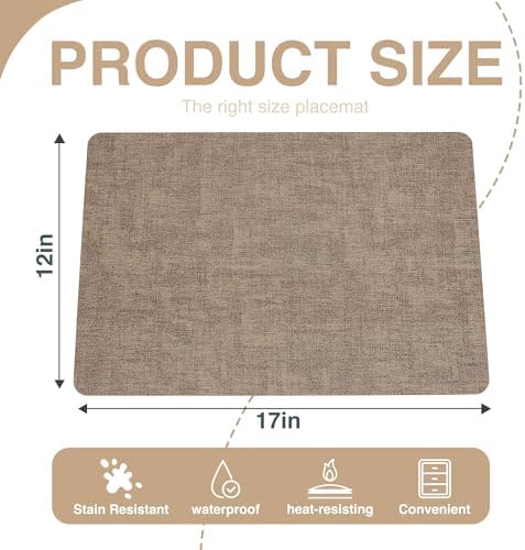 NCUE Faux Leather Placemats Set of 6 Waterproof Heat Resistant