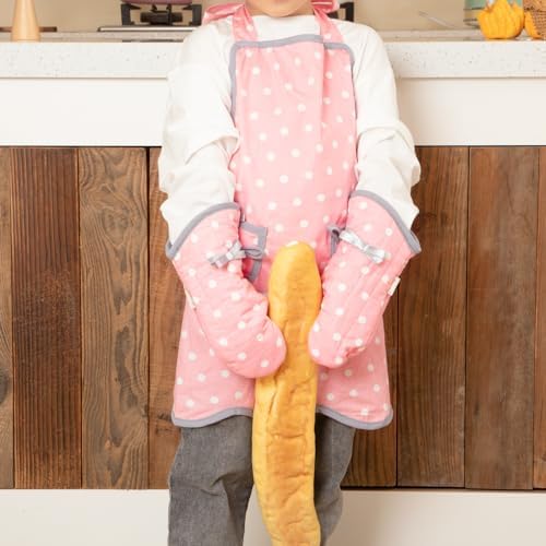 NEOVIVA Kids Apron and Oven Mitts Set for Play Kitchen