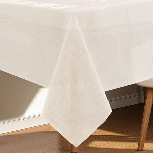 Natural Linen Textured Tablecloth Water Resistant