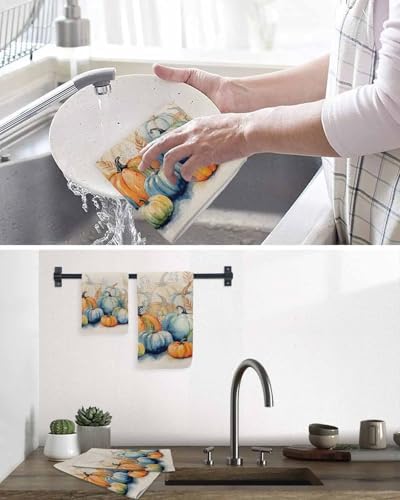 Blue Orange Pumpkins Hand Towels Set