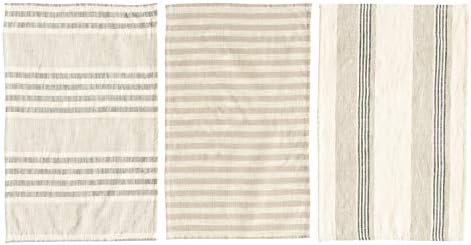 Creative Co-Op Striped Cotton Tea Towels Set of 3 Tan Grey