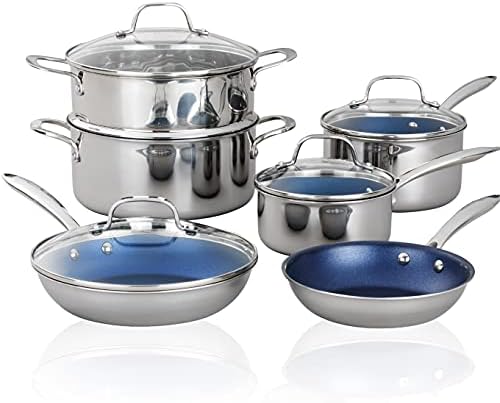 Stainless Steel Cookware Set Durable Nonstick with Tempered Glass Lids