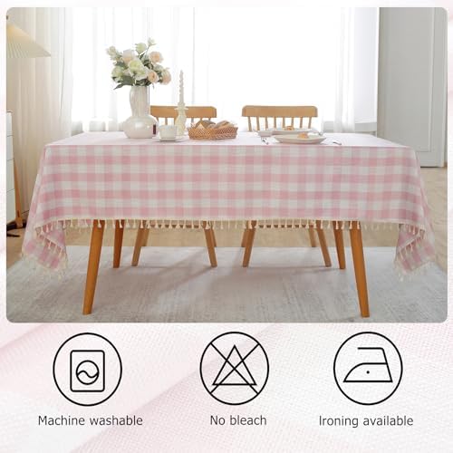 100 Cotton Checkered Tablecloth with Tassels
