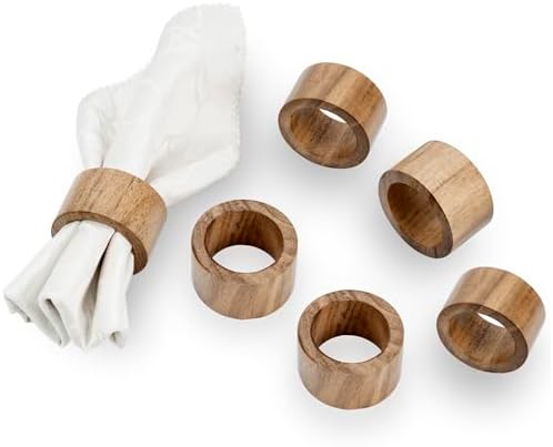 Stylish Acacia Napkin Rings Set of 6 for Weddings