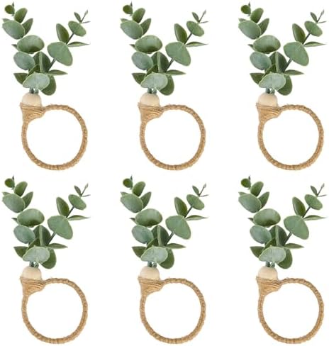 Bohemian Eucalyptus Napkin Rings 6-Piece Set for Weddings and Parties