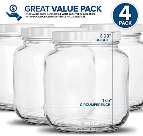 Stock Your Home 64 Oz Glass Jar with 4 Pack