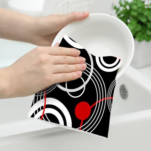 Cukemip Modern Black Red Retro Dish Towels Set of 2