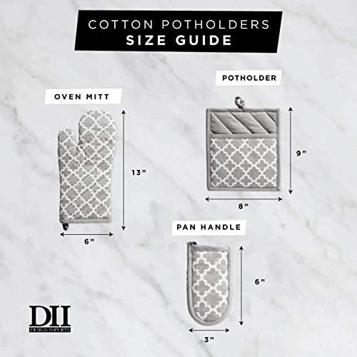 DII Quilted Kitchen Oven Mitt Potholder Set Nautical Blue Damask Print Two-Piece