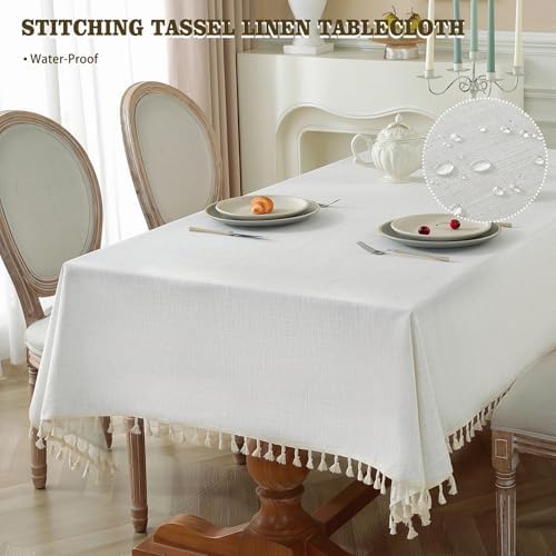 Alsoo 55x106 Tablecloth Heavy Duty Waterproof Ivory with Tassel