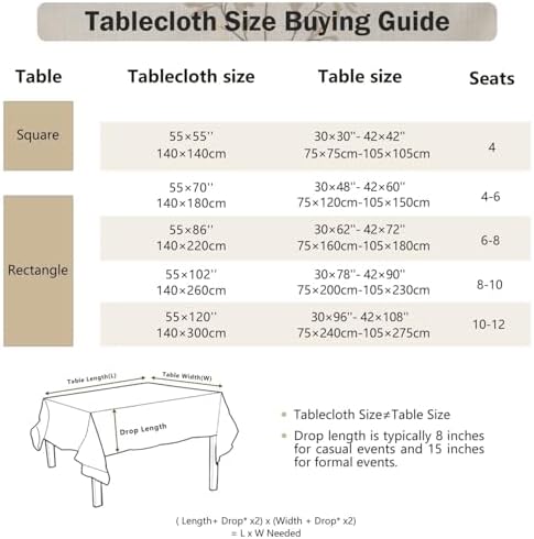 55x 120 Rustic Waterproof Linen Tablecloth - Heavy Weight Beige with Coffee Leaves Embroidery