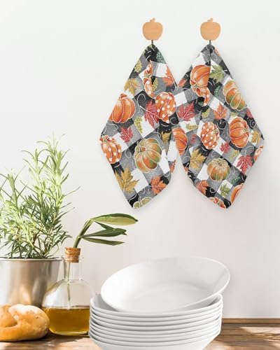 Buffalo Plaid Pumpkins Dish Towels Set