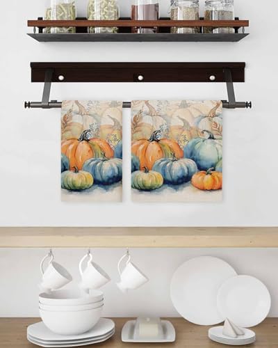 Blue Orange Pumpkins Hand Towels Set