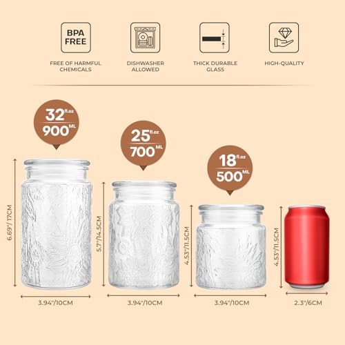 Adodeen 32oz Mason Jars 2-Pack with Sunflower Caroo Canisters