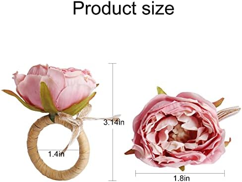 FEKIDO Handcraft Flower Napkin Rings Set of 6 Pink Peony