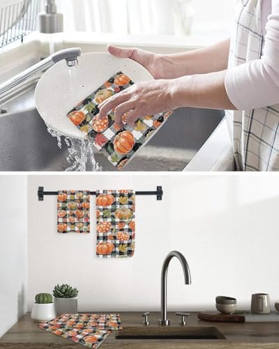 Buffalo Plaid Pumpkins Dish Towels Set