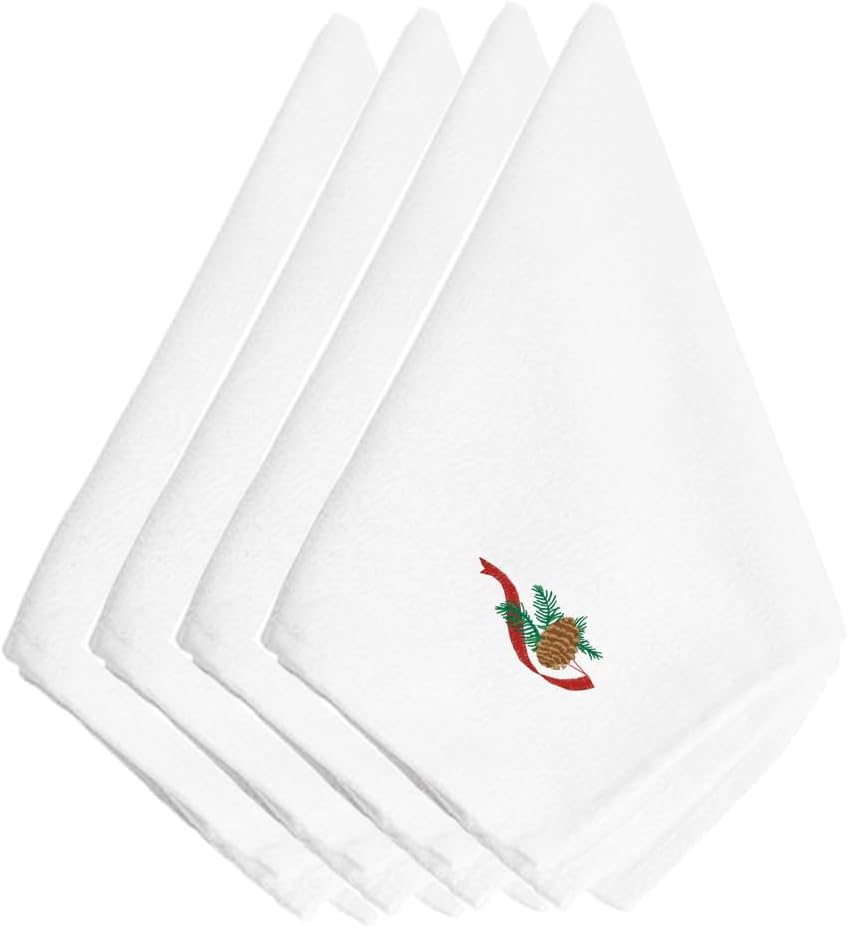 Carolines Treasures Christmas Pine Cone Napkins Set - 20 x 20 Red Embroidery Washable
