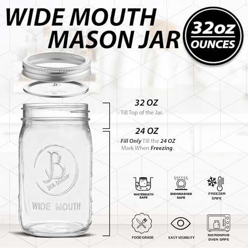 jar boss wide mouth mason jars 32 oz 6 pack