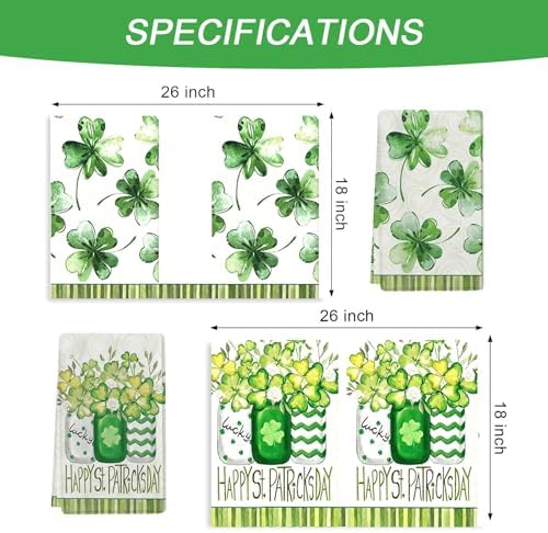 St Patricks Day Kitchen Dish Towels Set of 2 Four-Leaf Clover Design