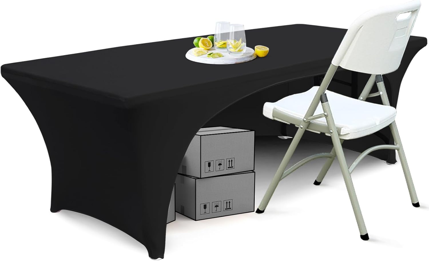 ABCCANOPY 6 ft Black Stretch Table Cover Open Back Fitted