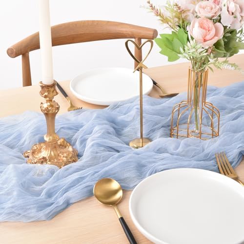 Joanlody Blue Easter Cheesecloth Table Runner
