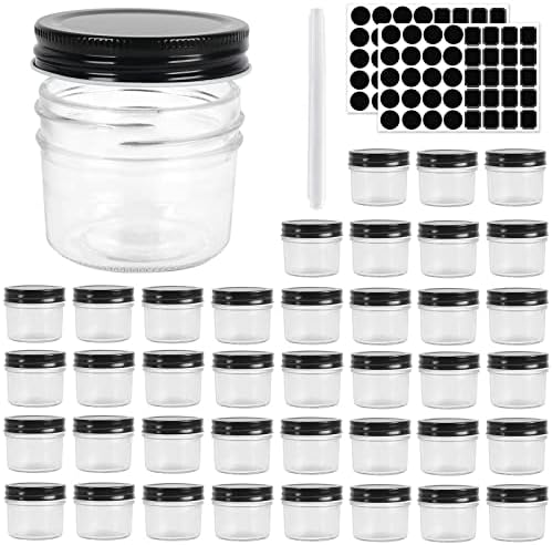 EkkoVla 40-Piece Glass Jars with Black Lids
