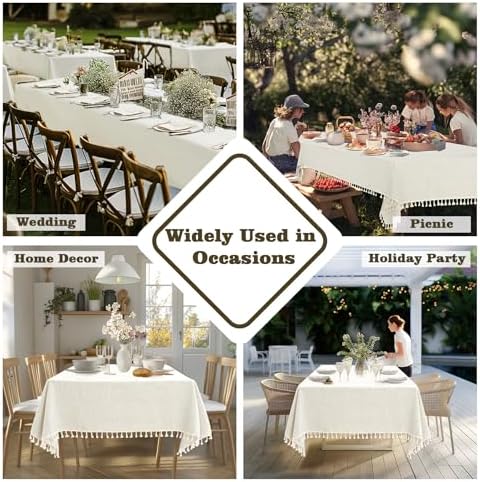 Alsoo 55x106 Tablecloth Heavy Duty Waterproof Ivory with Tassel