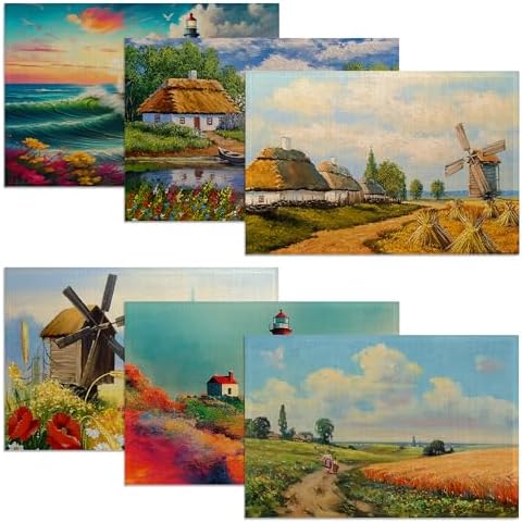 Natural Elegance Oil Painting Landscape Placemats Set of 6