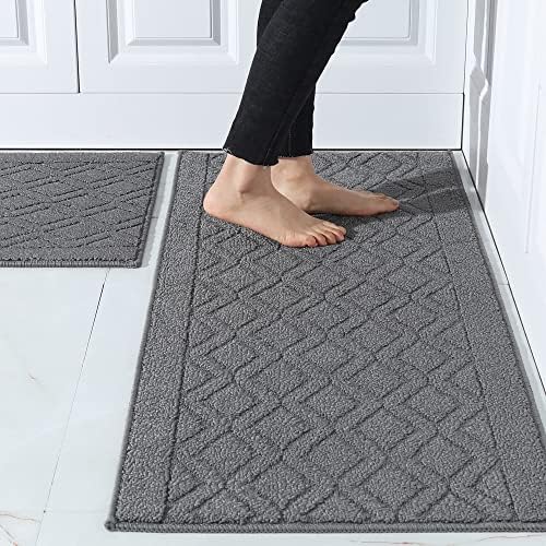 COSY HOMEER 48x20 Inch Kitchen Rug Mat Set Grey