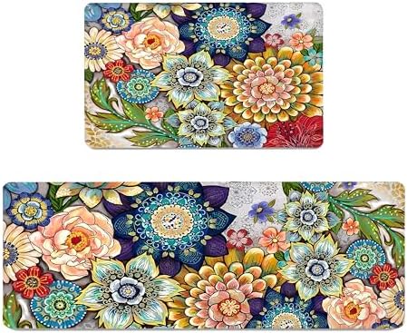 Boho Floral Kitchen Rugs