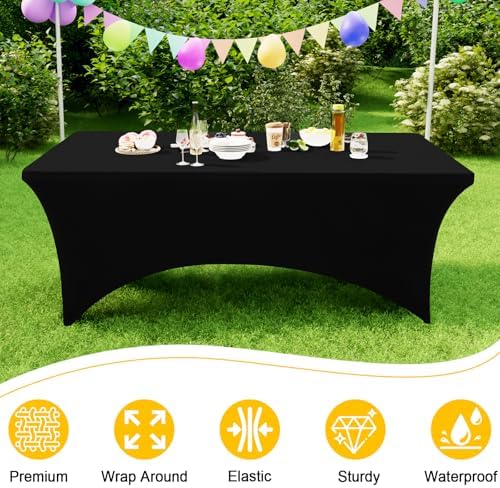 Smiry 2-Pack Elastic Tablecloth for Rectangular Tables Black 6FT