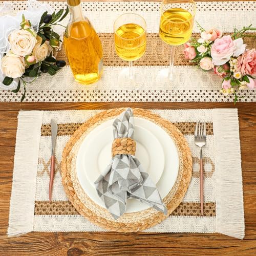 Xuhal Boho Table Runner Set - farmhouse style with tassels