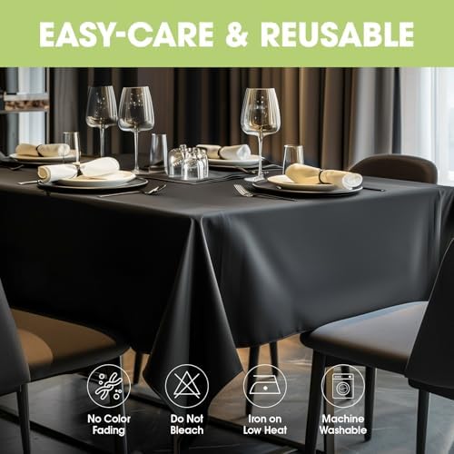 Pureegg Tablecloth - 60x84 inch Black Washable Soft Durable