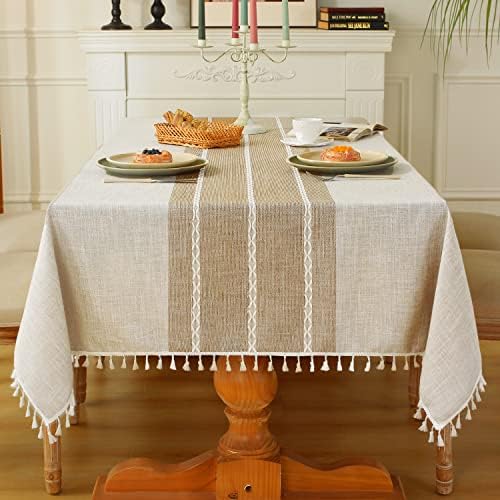 Laolitou Rustic Tablecloth Cotton Linen Waterproof Cloth for Home Kitchen 55x102