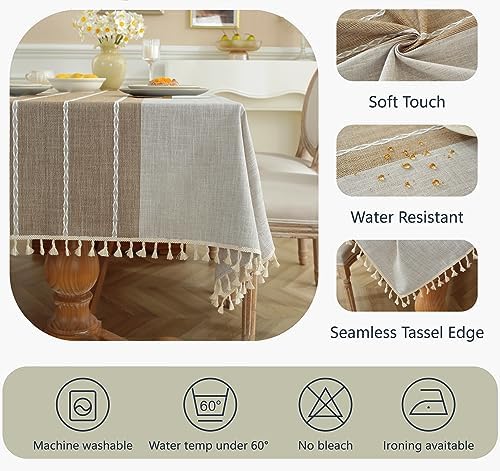 Alsoo Rectangle Tablecloth Waterproof Cotton Linen Rustic 55x90 Inches