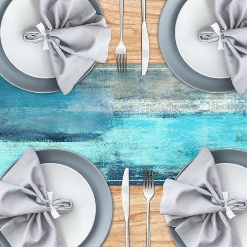 Elegant Teal Grey Table Runner for Family Diners