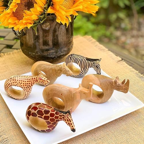 6 Hand-Carved Animal Napkin Rings
