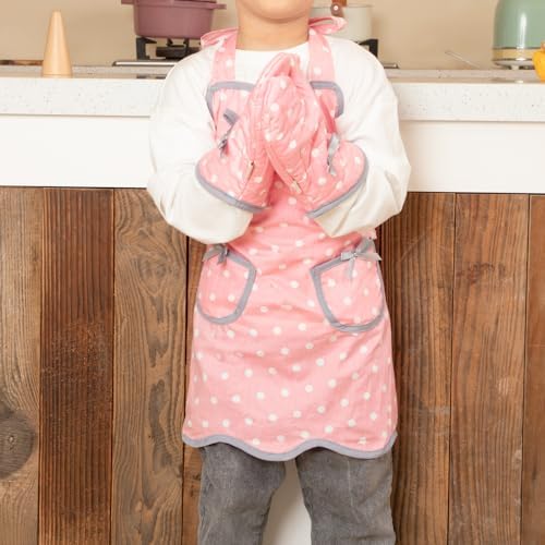 NEOVIVA Kids Apron and Oven Mitts Set for Play Kitchen