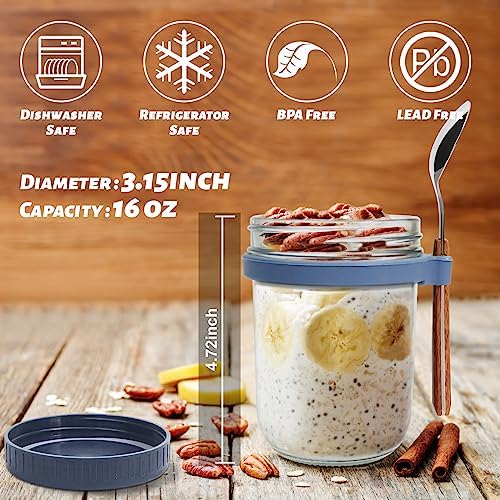 6-Piece Glass Overnight Oats Vessel Set with Lid and Spoon Holder